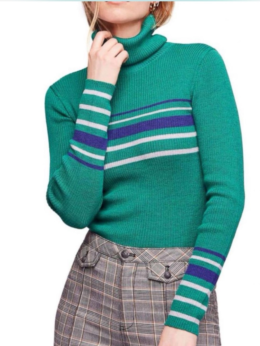 Free People Aspen Turtleneck Sweater Fitted Knit Long Sleeve Top SM Merino Wool